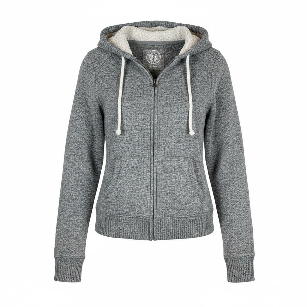 SO Hooded Fleece Drawstring Sweatshirt Full Zip Gray Women Medium 10911